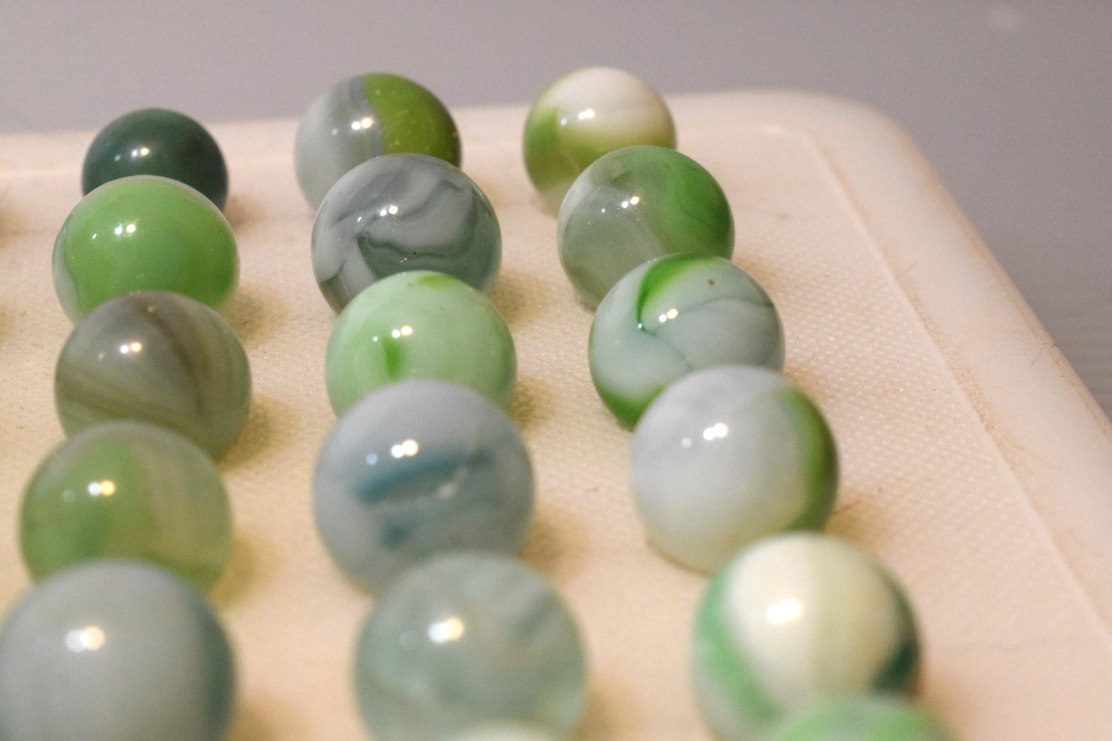 VITRO AGATE MARBLES ARKO 57PC MIXED LOT SHAMROCK GREEN AQUA BLUE COBALT LIME