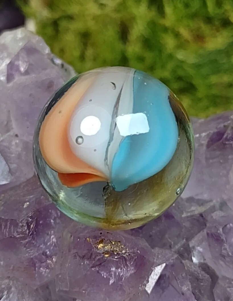 Elegant 💎 NM Turquoise & Peach Cateye Six-Vane “V” Style Vintage Marbles .60″