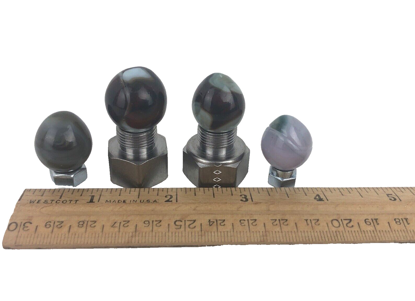 Vintage Pre 70s Marbles Qty 4 Egg Shape Marbles Swirl RARE Purple Brown Blue