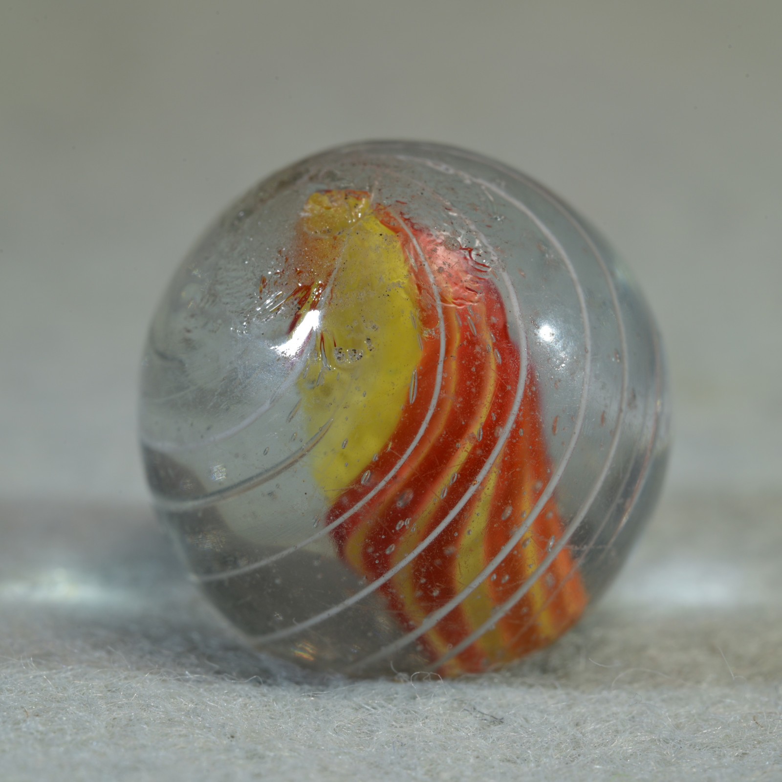 Early Caged Red & Lemon Solid Core German Handmade Antique Marble 18.8mm 23/32”