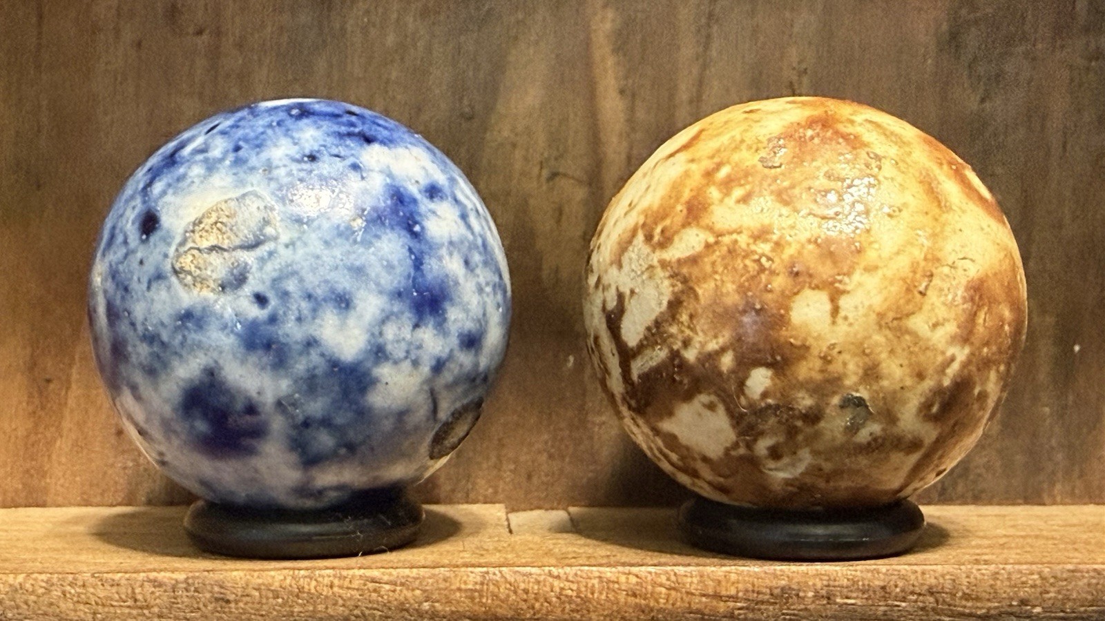 2 Antique Handmade Stoneware or Bennington Marbles 1” Mint | 273