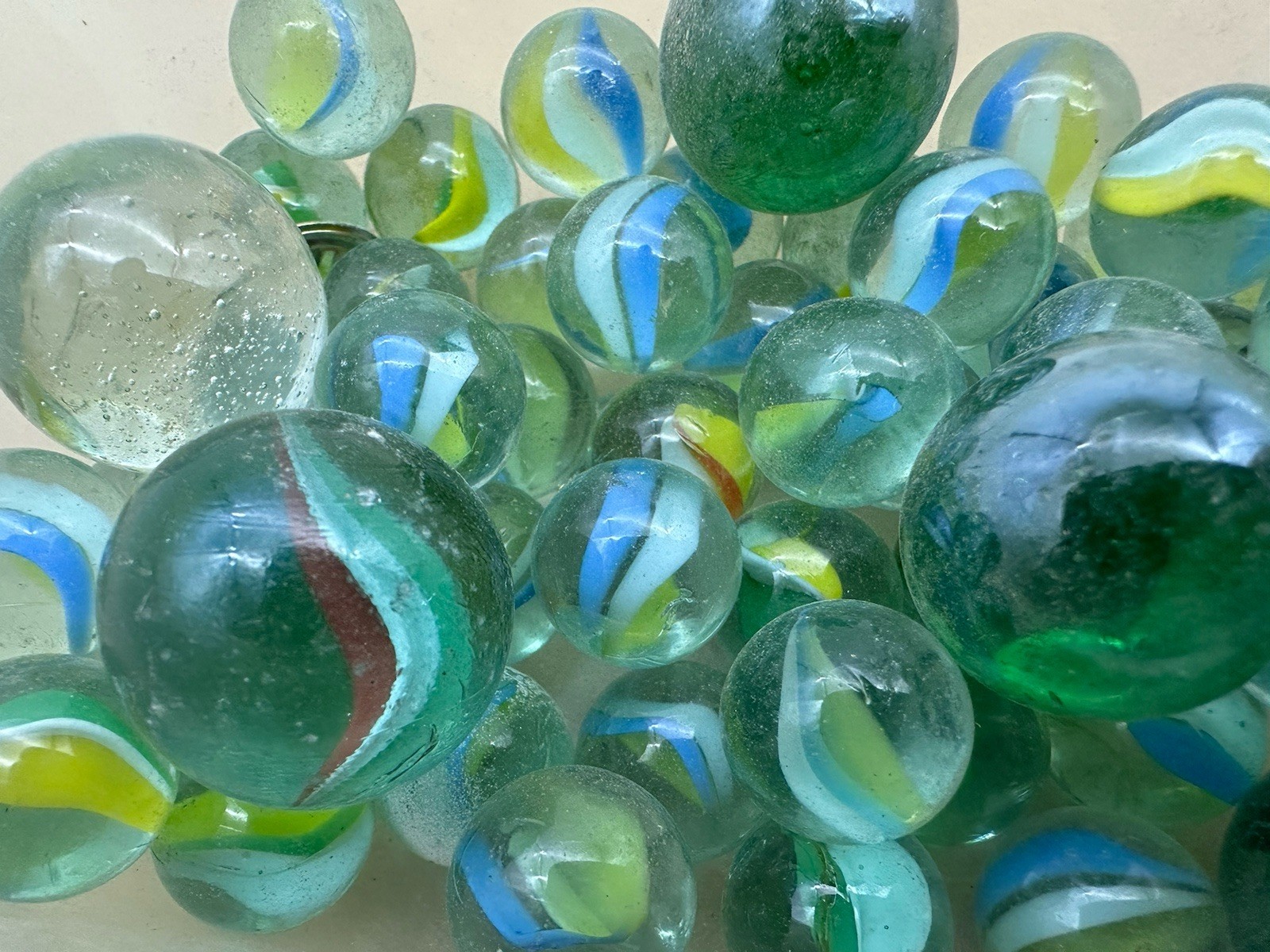 Vintage Confetti Swirl Speckled Silver Clear Glass Marbles Mixed Lot