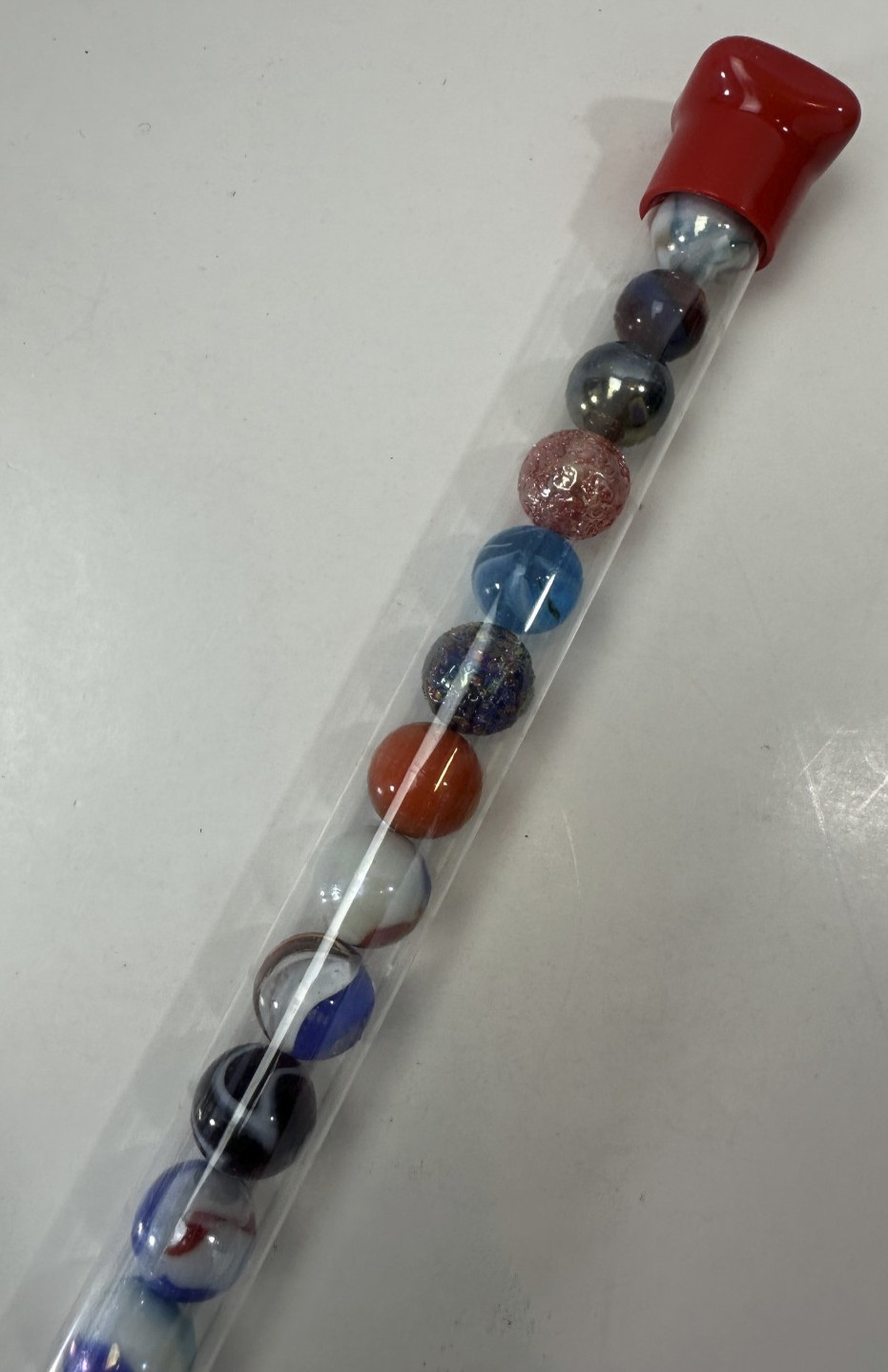 Moon Marble Company Tube of 20 Multicolored Marbles Lot Different Sizes