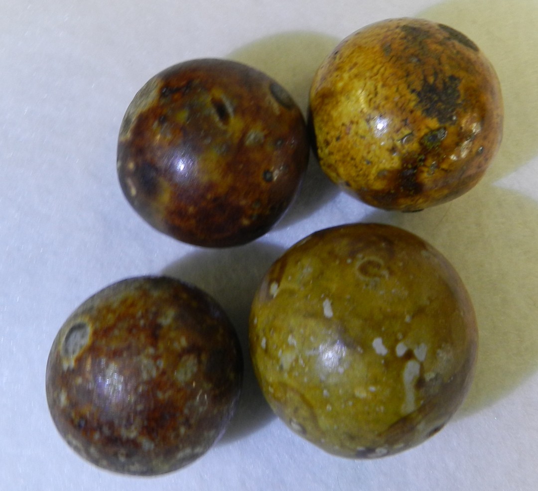 #20677m Vintage Group of 4 Large Clay or Bennington Marbles 1.01 to 1.13 Inches