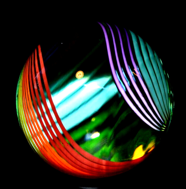 JOHN GIBBONS GLASS MARBLE/1.650″-24 RIBBON RAINBOW SWIRL-CRIMSON,GR. LUTZ,TURQ +