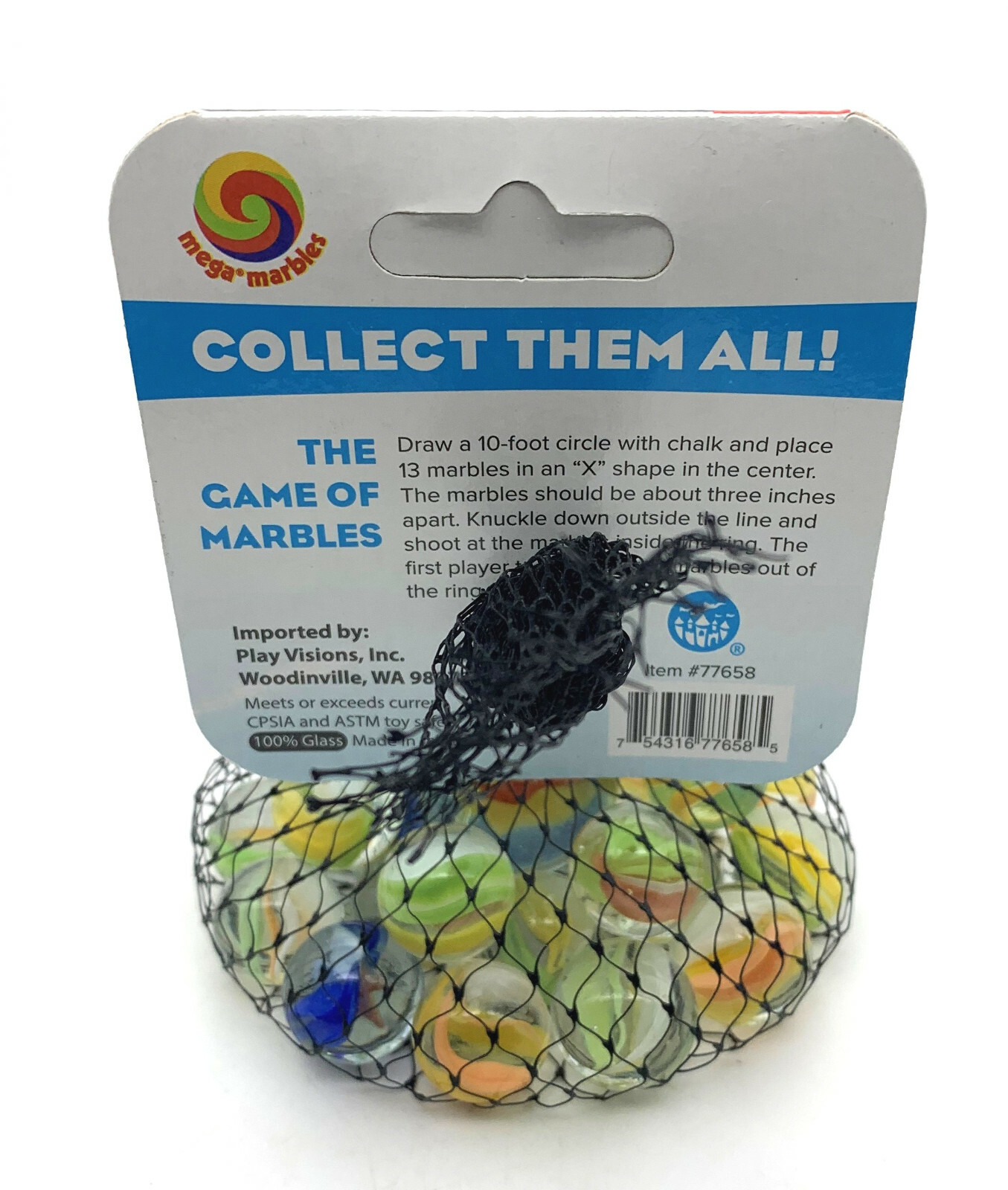 Cat’s Eye Net Bag of 25 Glass Mega Marbles Vacor Mixed Colors Cats Eye