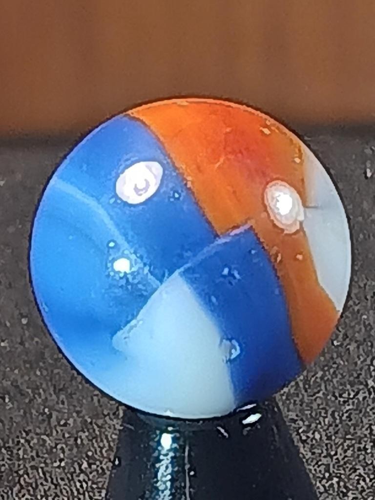 5/8″ Akro Marble King Fiery Orange Red Royal Blue Ribbon GOOD Marble B163