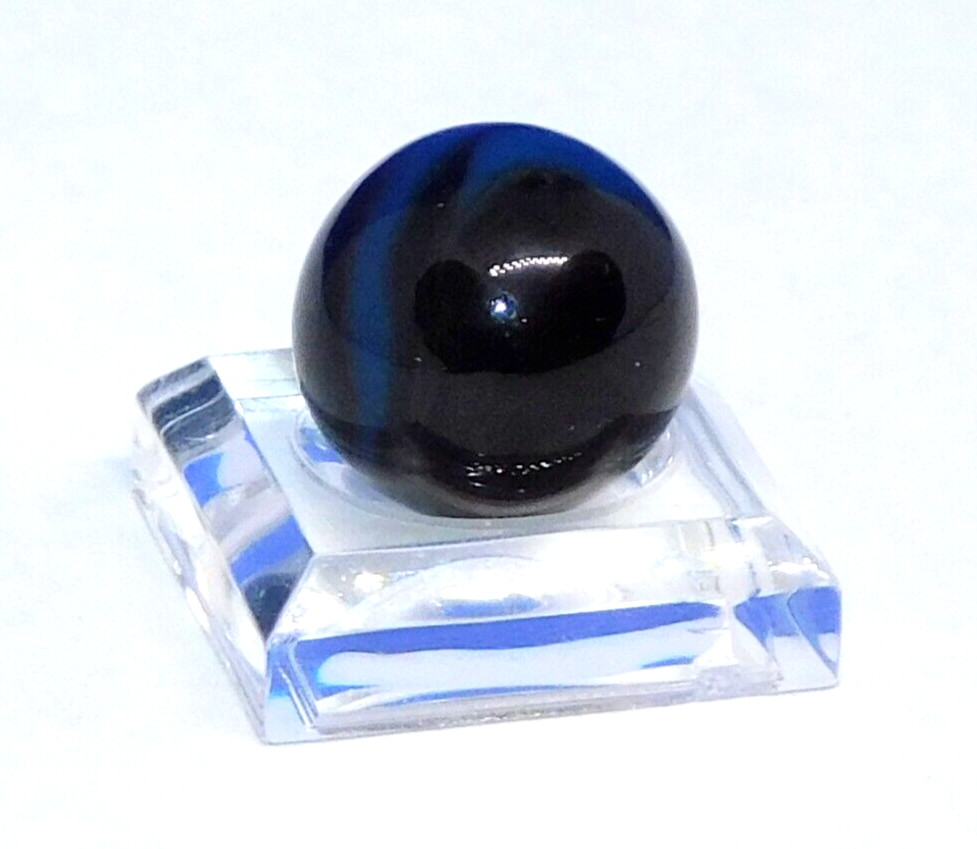 Vintage Marble Black Blue ‘9’ Opaque Swirl Christensen? Pontil NM+ 0.60″ #0-105