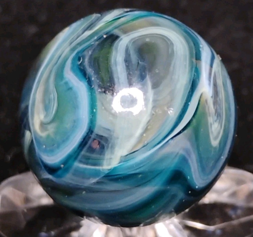 .72″ EXCEPTIONAL D.A.S. MARBLES RAMS HEAD SWIRL-GLASS TOYS MINT-