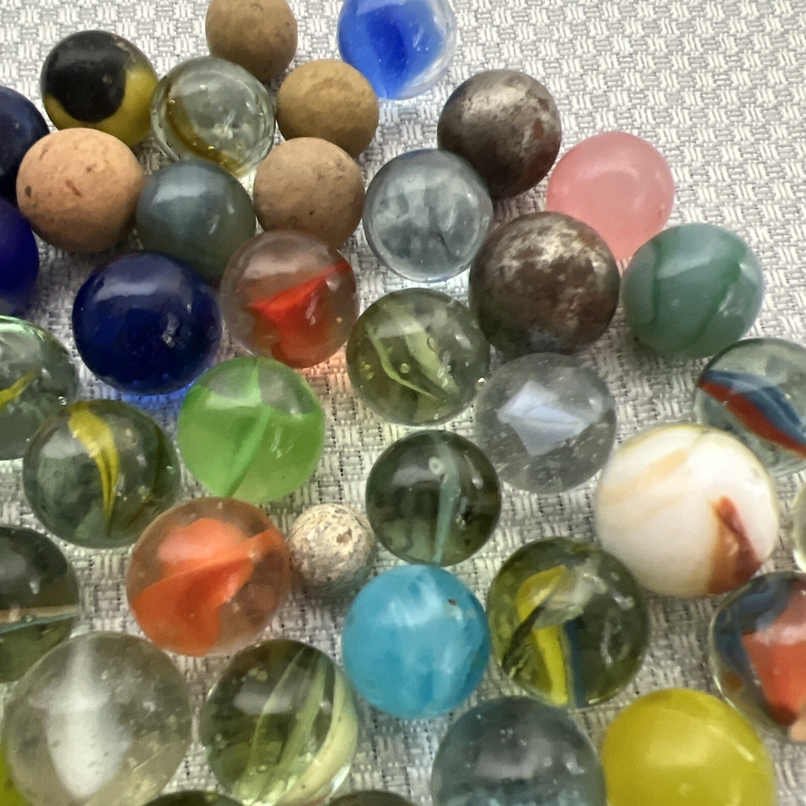 Mixed Lot of 70 Antique & Modern Clay Glass Metal Marbles Some Handmade