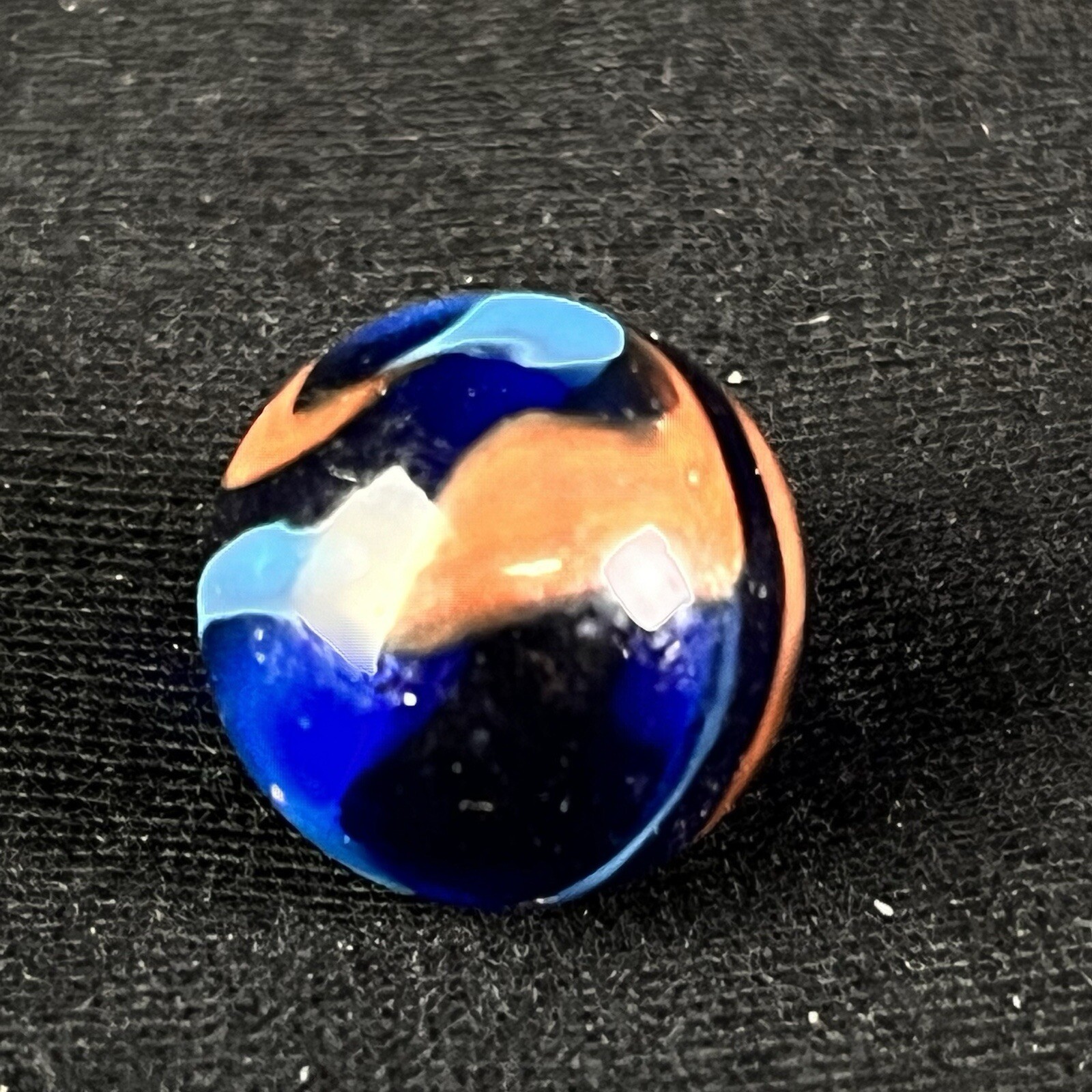 Vintage Akro Agate Peltier Art Swirl Glass Marble .63” Dark Blue Orange Aqua