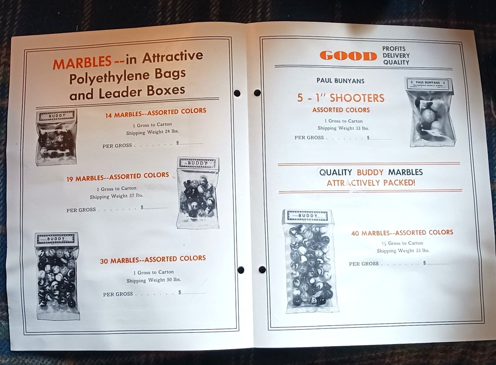 1930’s Ravenswood Novelty Marble Salesman’s Catalog Brochure 2 pages 8.5 x 11