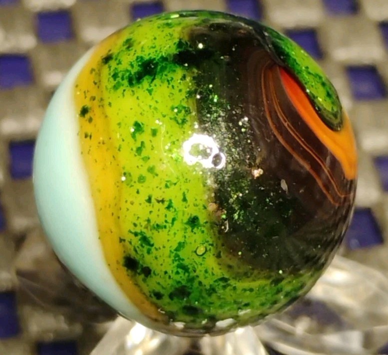 .75″ JABO MARBLES HEAVY AV. ON ROBIN EGG BLUE -GLASS SWIRL TOY MINT-