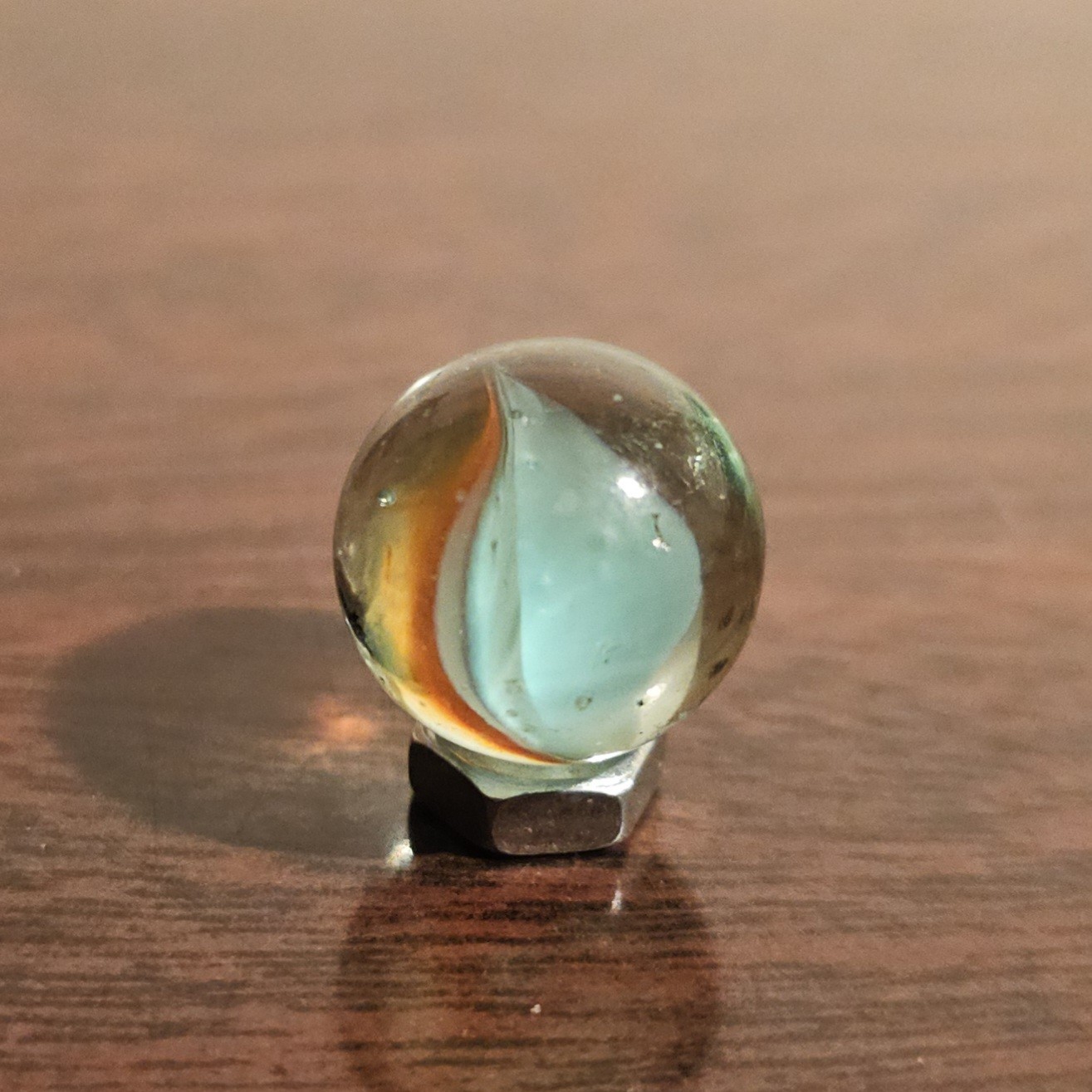 Vintage Red White Blue 3 Lobe Banana Cats Eye .593 Glass Marble