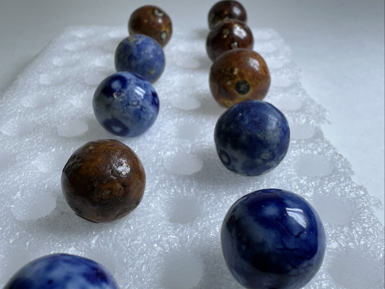 343 Lot Of 10 Vintage Handmade Clay Bennington Marbles! .713-.783”