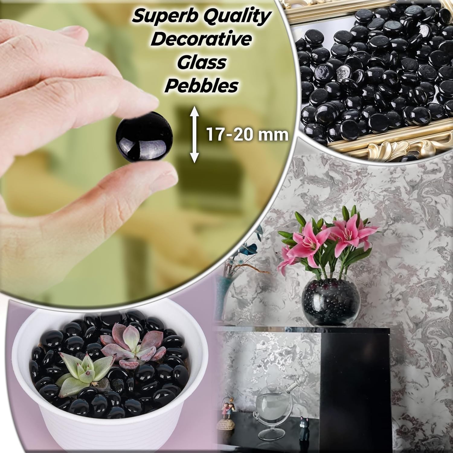 Multipurpose 100 Piece Black Flat Glass Marbles – Table Scatter & Vase Filler