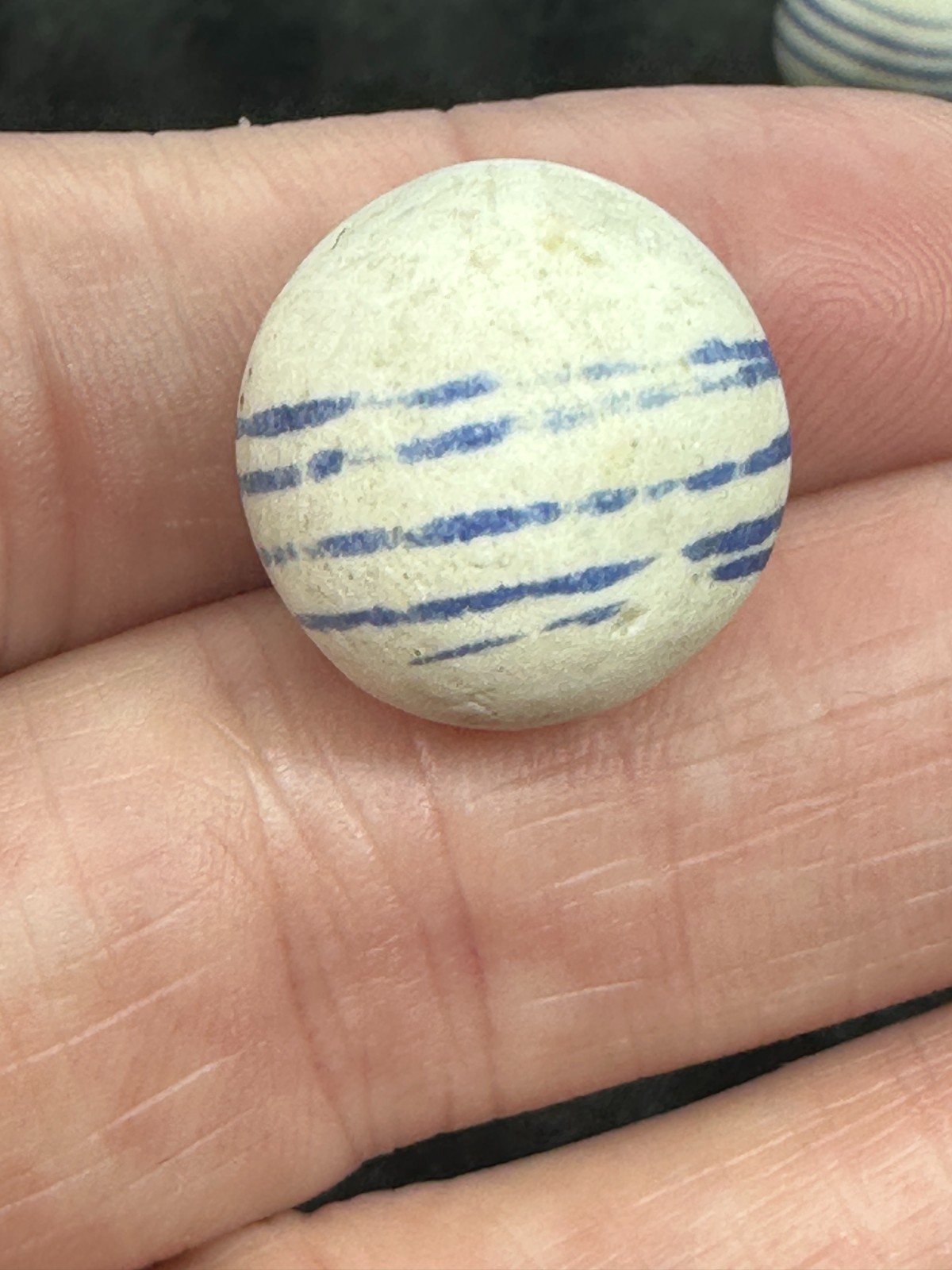 3 CHINA MARBLES ANTIQUE BLUE LINED 1800’s HANDMADE VINTAGE .74″-.77″ old toy