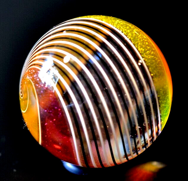 HOT HOUSE GLASS MARBLE/1.722″-STAINED GLASS WINDOW-ORANGE,RED,BLACK,WHITE/FAST