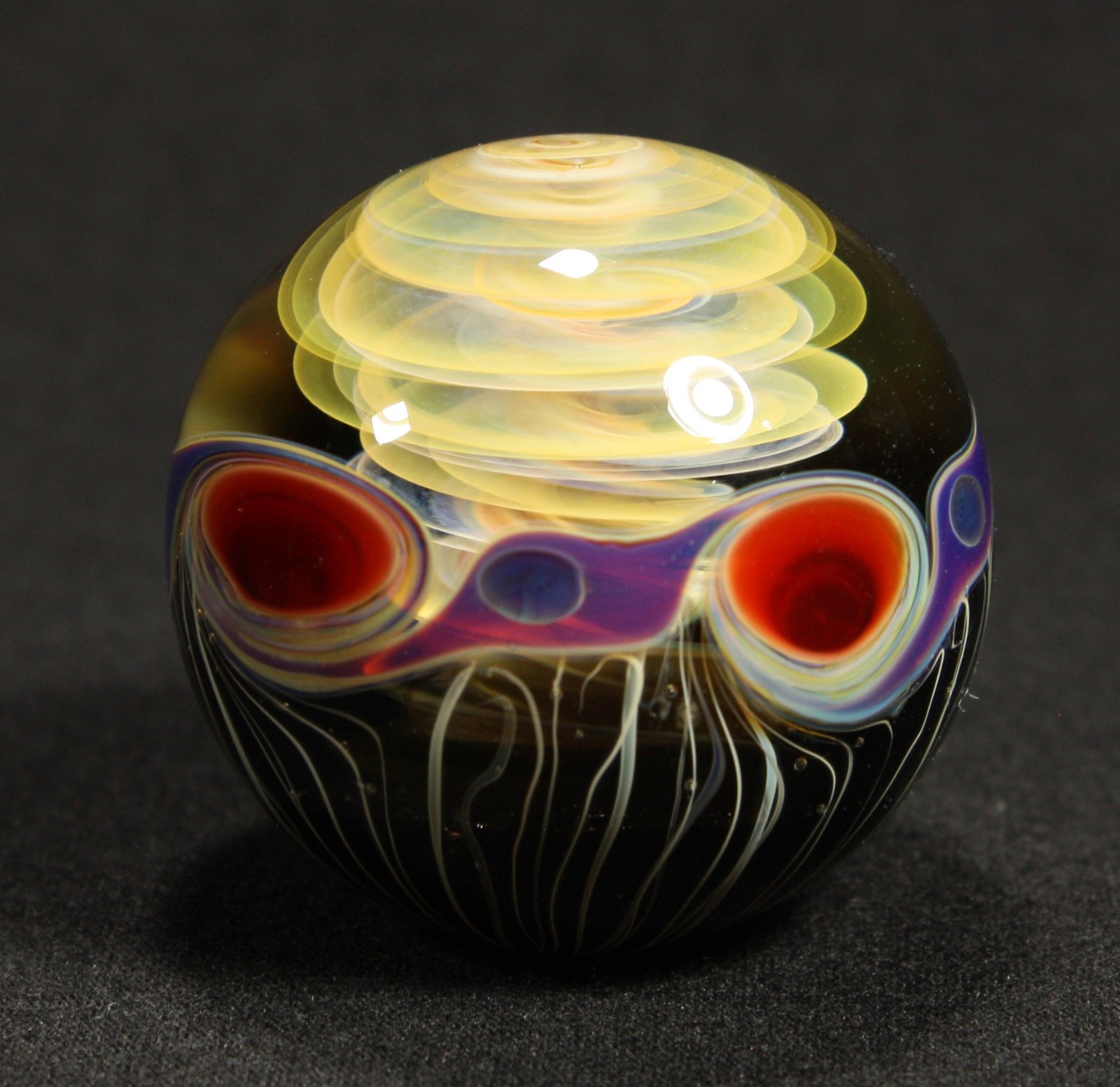 Juba Glass Handmade Marble 1.48 Boro Lampwork Art 24K Gold and Silver Fume Swirl