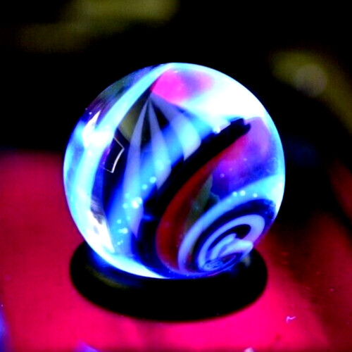 BRYAN TRILLAS GLASS MARBLE/.695″-BLUE BLACKLIGHT RAINBOW ZEBRA CORKSCREW-FAST