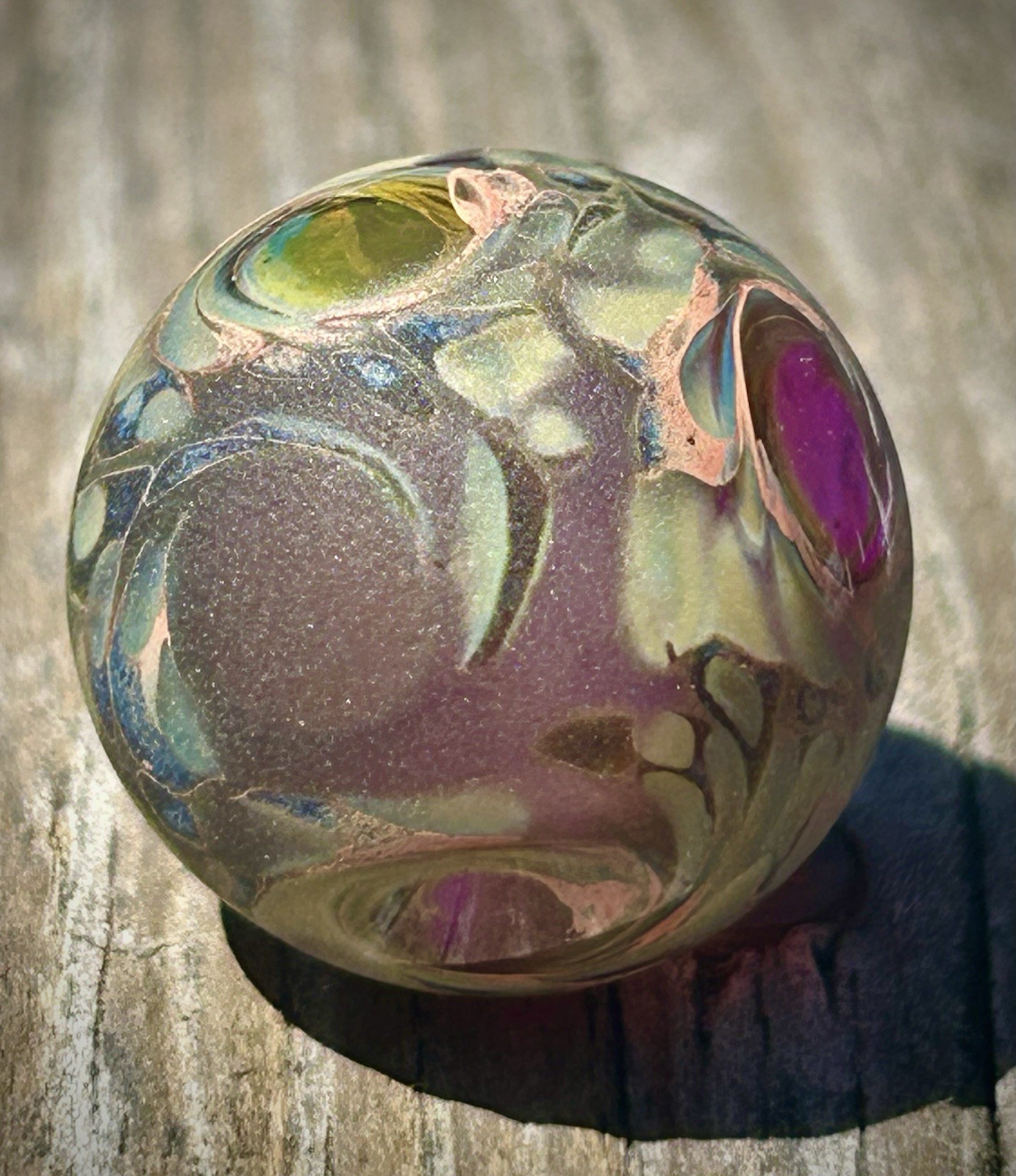 Hand Blown Sand Blasted Frosted Marble Boro Glass Art portal windows planet