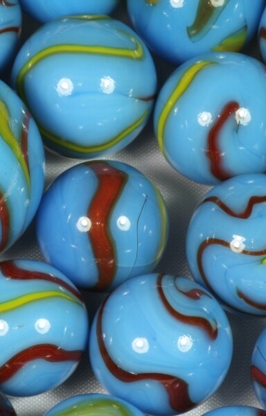 Bulk Pk 100 Serpent 16mm Glass Mega Marbles Players Blue w Red & Yellow Swirls