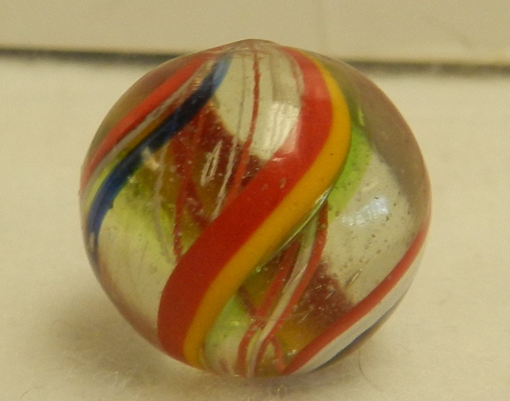 #20539m Rare Red and White Latticino Swirl German Handmade Marble .70 In Mint–