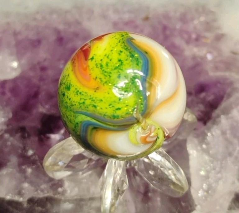 .72″ D.A.S. MARBLES 💥GREEN AVENTURINE TWISTED DRIZZLE-GLASS TOYS NM+