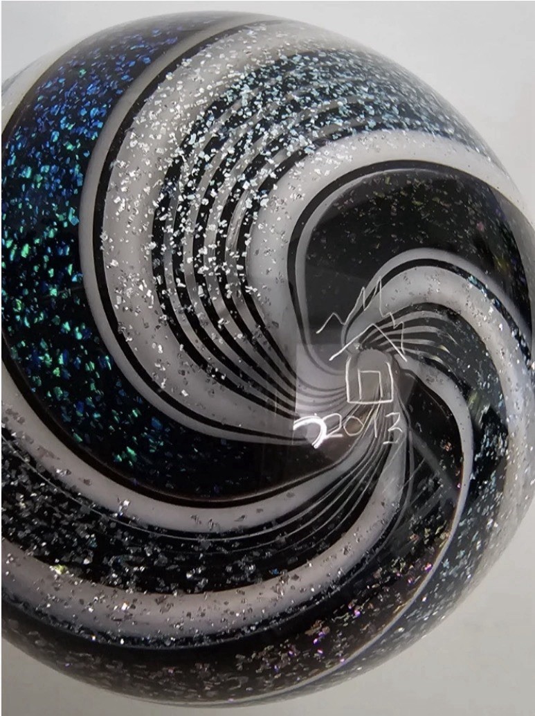 Hot House Glass Dichroic Artist Marble handmade signed 2013 1 7/16″