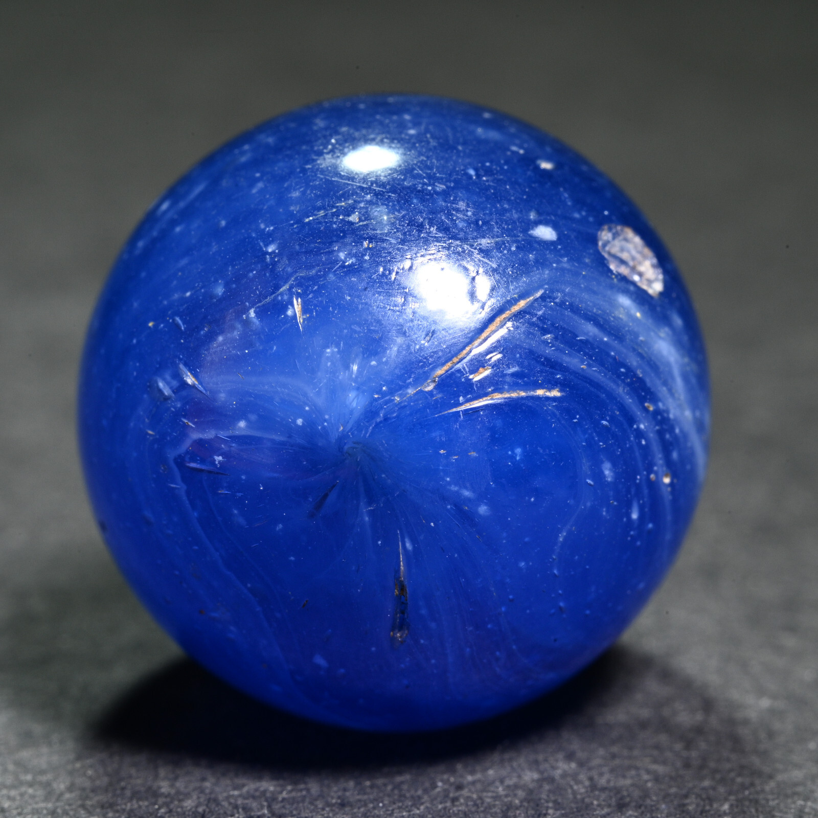 Greiner Antique German Handmade Marble Early 1860s Bubbly Blue 21.4mm 13/16”