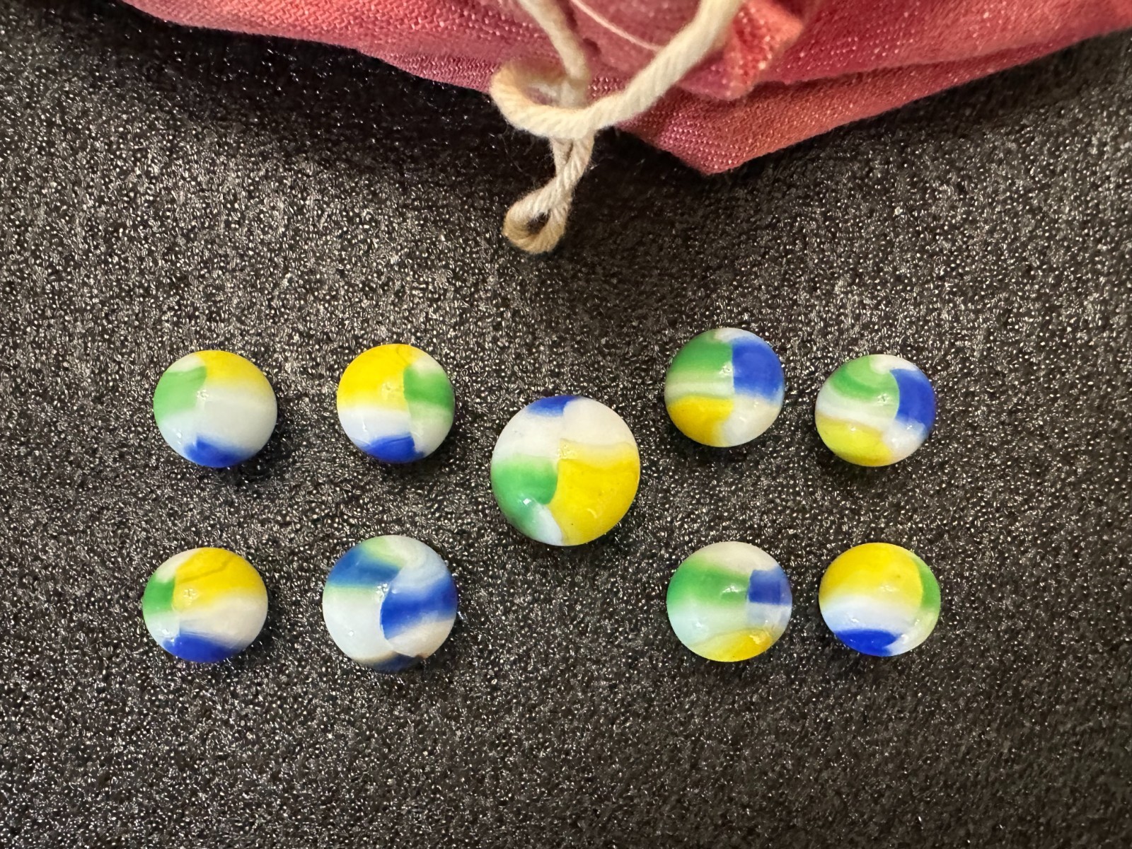 Vintage Marble King Tri-Color Rainbow Marbles Lot of 9 Mixed Sizes – Eye Appeal!