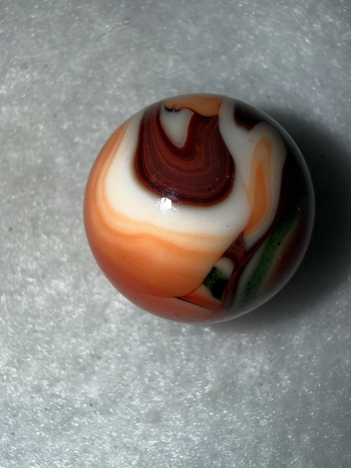 JABO Joker 1 (JERK) Collector Marble : Cranberry Apricot & Aventurine Swirl. .74