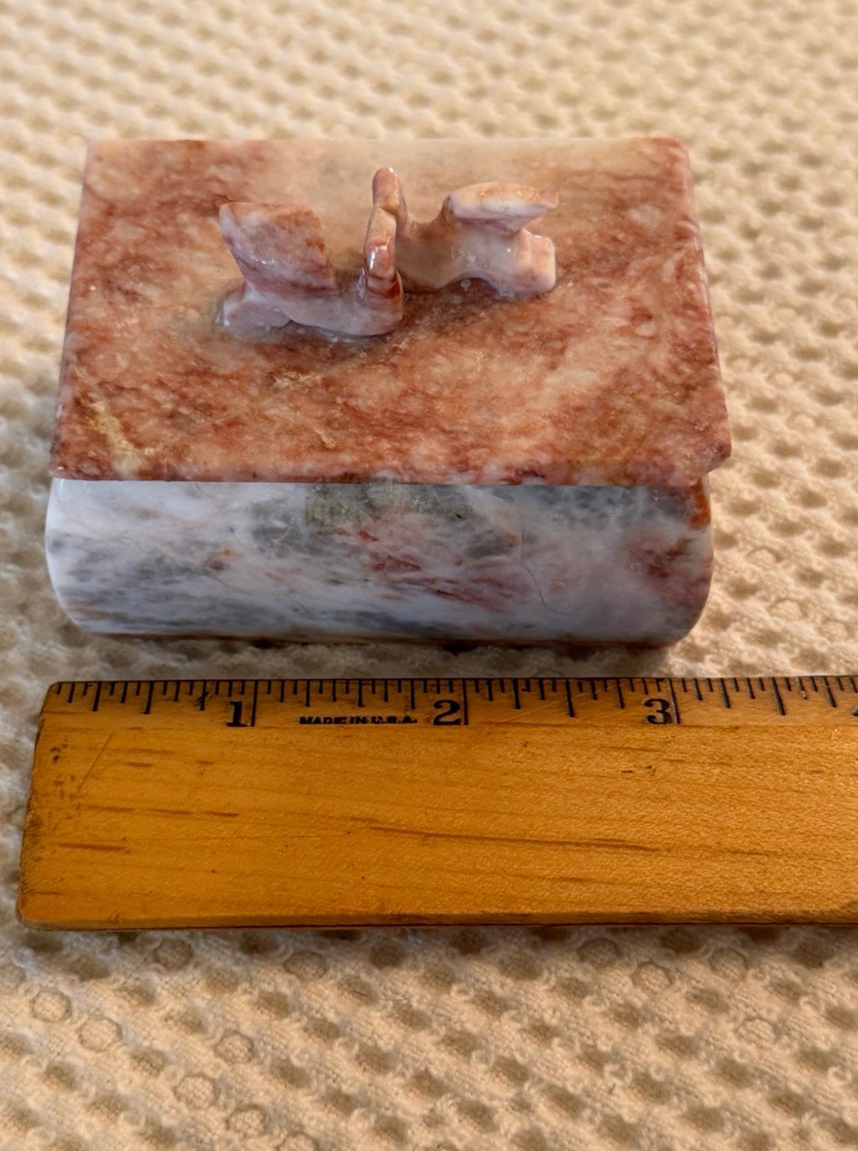 VTG pink marble Lidded Trinket Box ( Small Flea Bite On Corner Of Lid)
