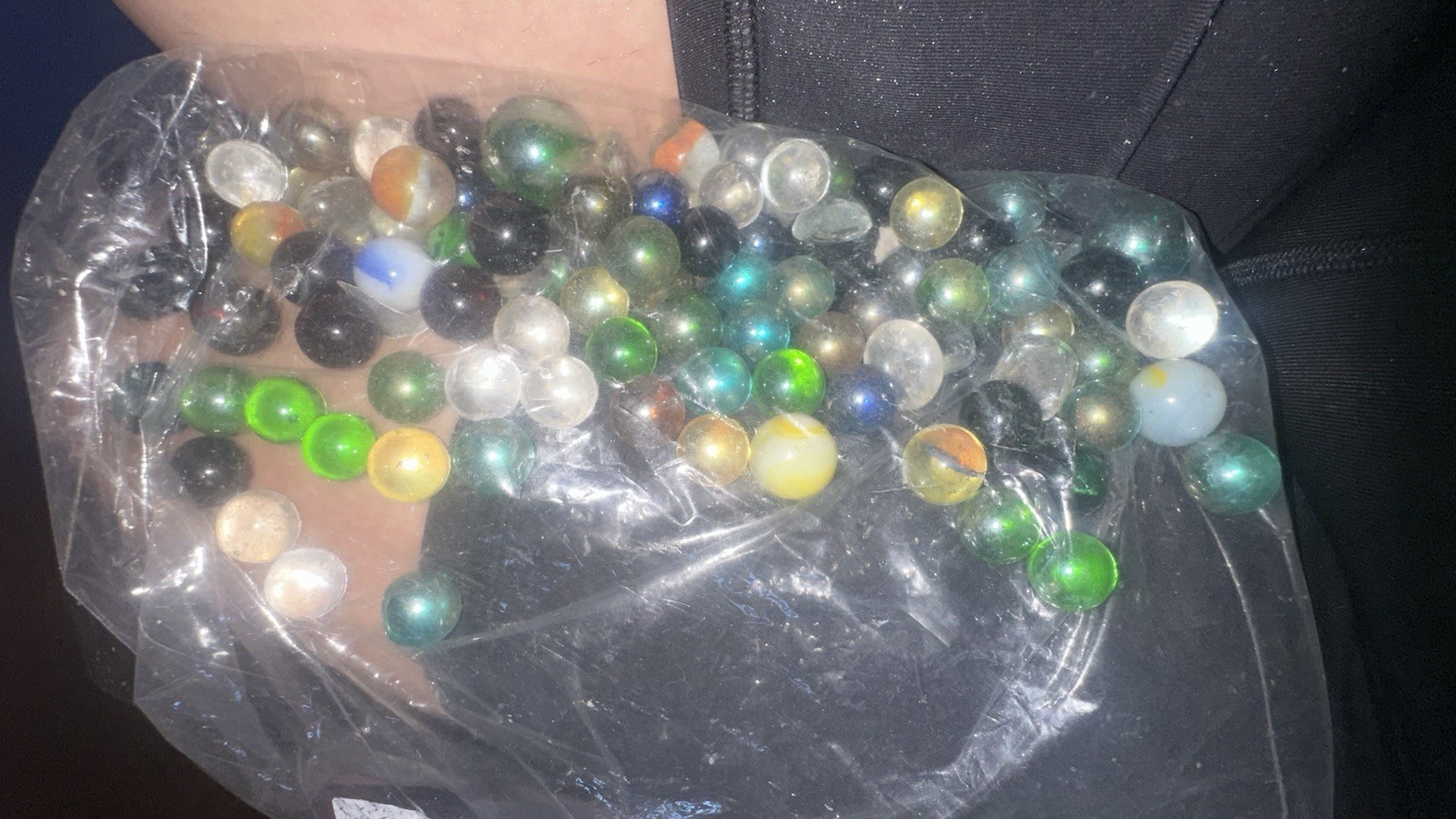 Mixed Lot Assorted Color Glass Toy Marbles, Machine Made, Plastic Bag