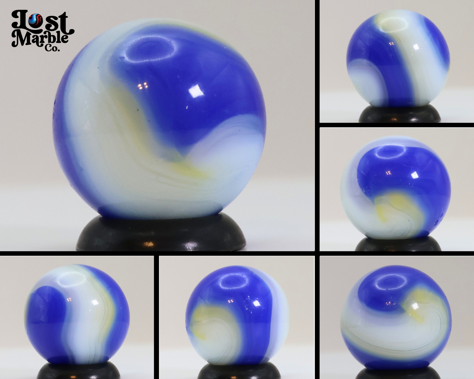 5/8″ Akro Agate Special Corkscrew marble Blue Yellow White NM++