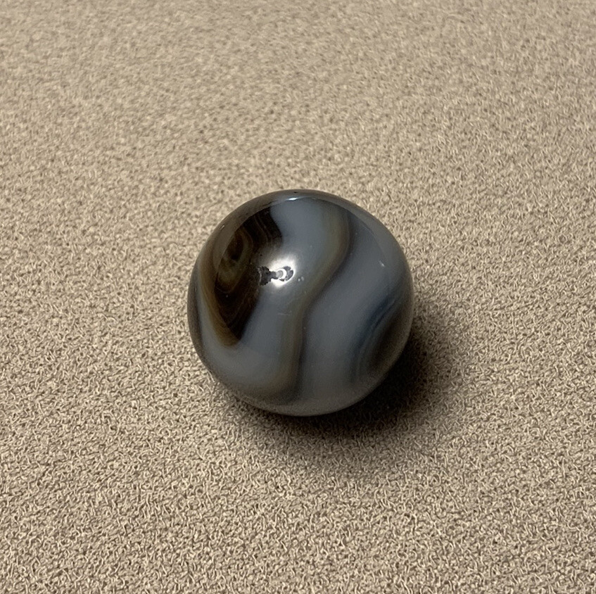 Vtg Christensen CAC Alley Agate White Brown Blue Swirl Transparent Marble 0.632”