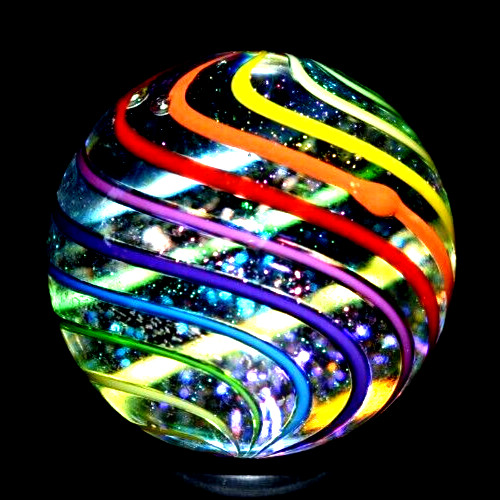 JAMES ALLOWAY GLASS MARBLE/1.225″-RAINBOW DICHROIC GLITTERBALL #354-MAGENTA,YLW+