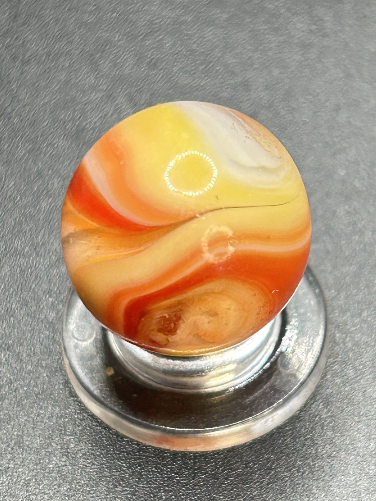 Vintage Akro Hybrid Popeye Marble Red & Yellow Orange 0.669”