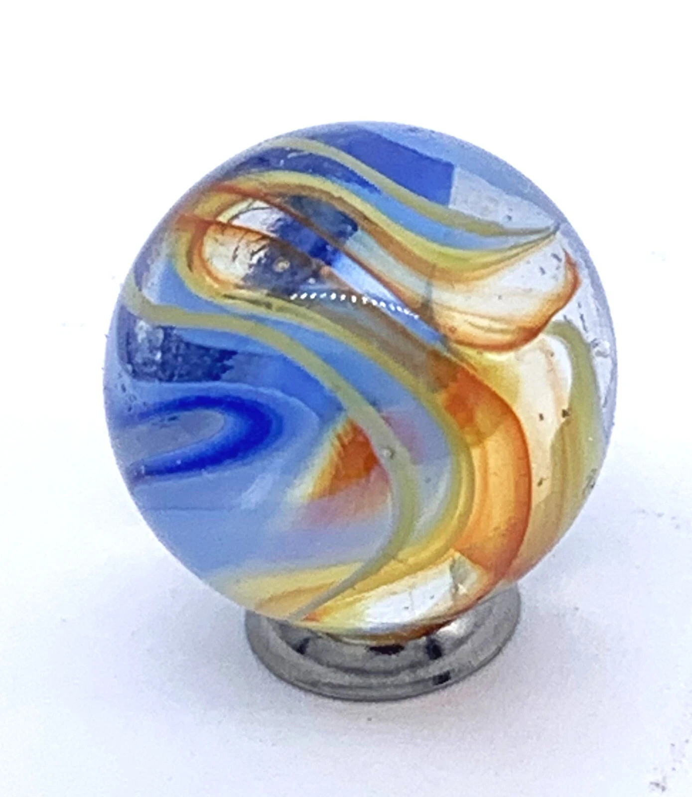 16mm Fiesta Glass Marble Players Pk 5 Vintage Marbles Clear w Red Blue Yellow