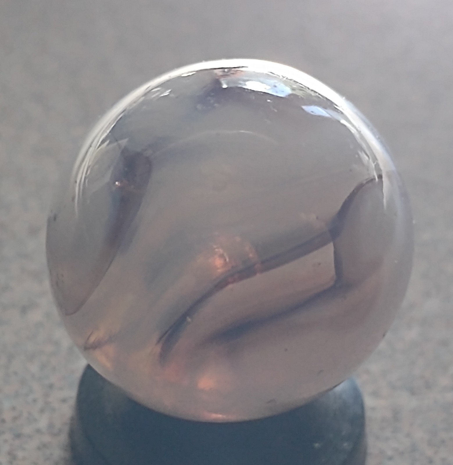 Transluc. Heaton Swirl marble-.64″+or-, OOR-Wispy interior, Purple streaks, N M