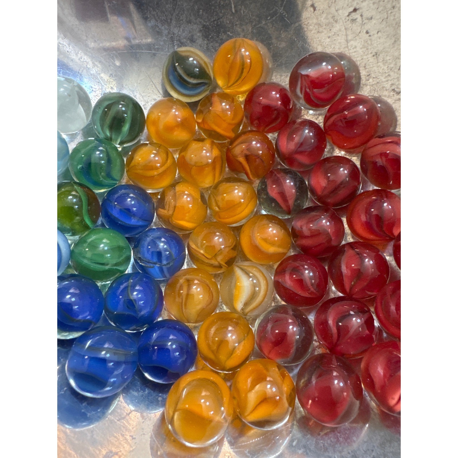 Vintage Cats Eye Glass Marbles Bulk Lot Assorted Colors Red Blue Green Orange