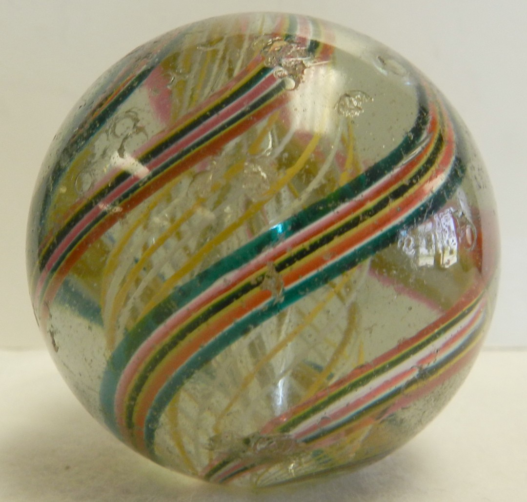 #20897m Huge 2.08 Inches Vintage German Handmade 2 Color Latticino Marble