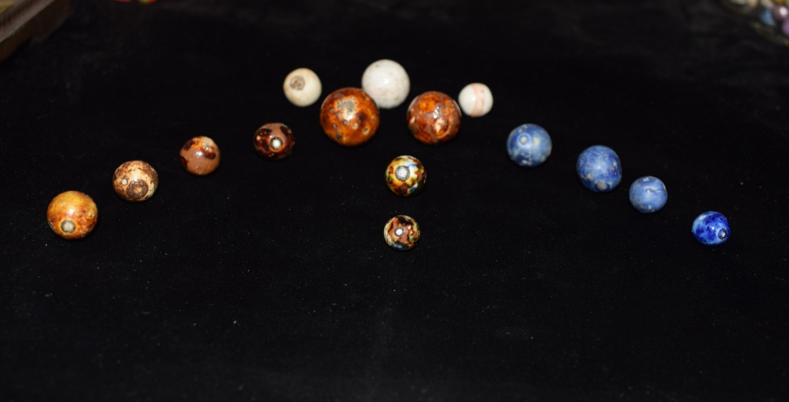 🧐👉Mixed Lot of 15 Antique German ⬛🟥🟨 Bennington crockery collector’s marbles