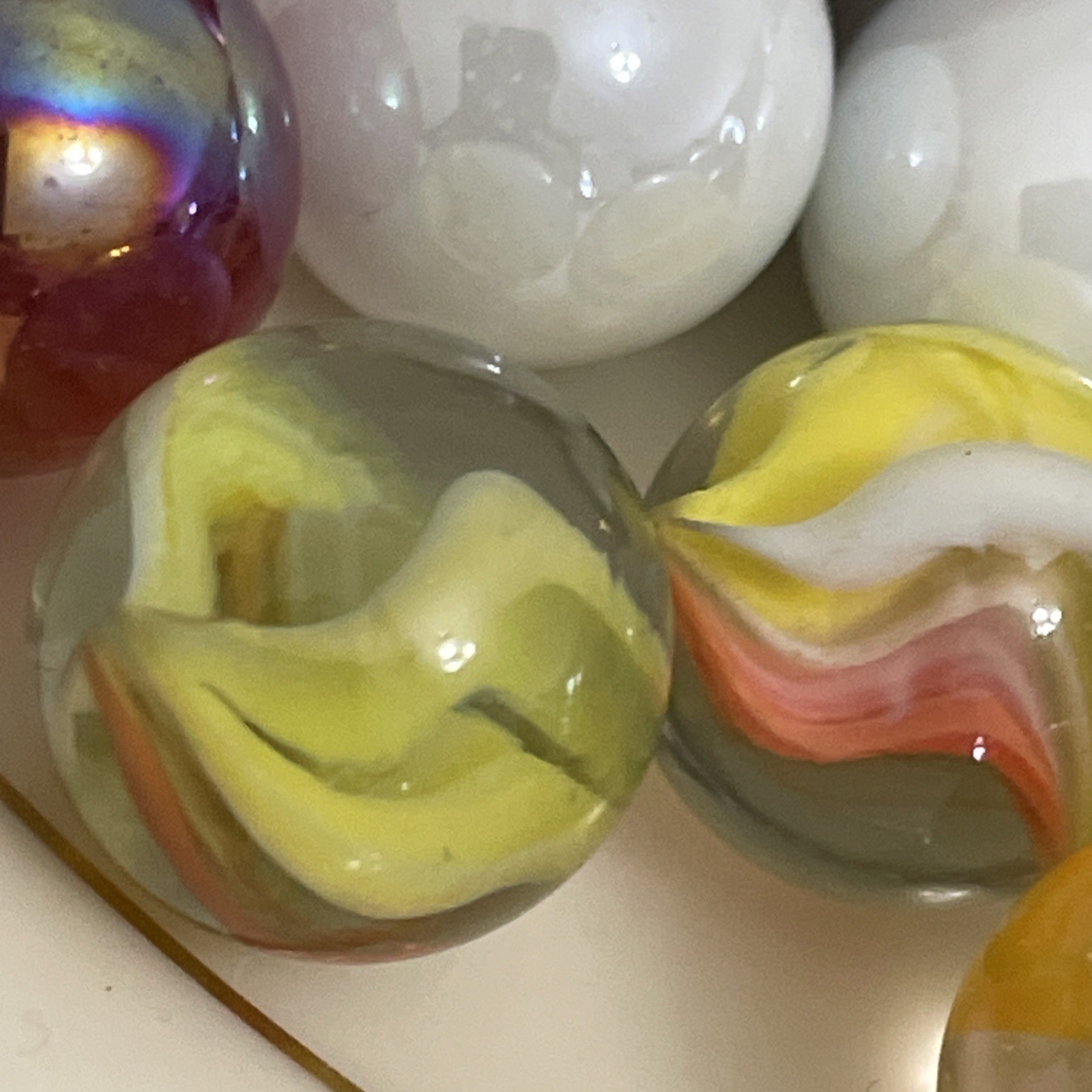Vintage Estate Glass Marbles Lot – Iridescent, Cat’s Eye, + Other 45Pc