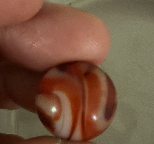 Vintage Glass Swirl Marble Orange Brown White Opaque Collectible Toy