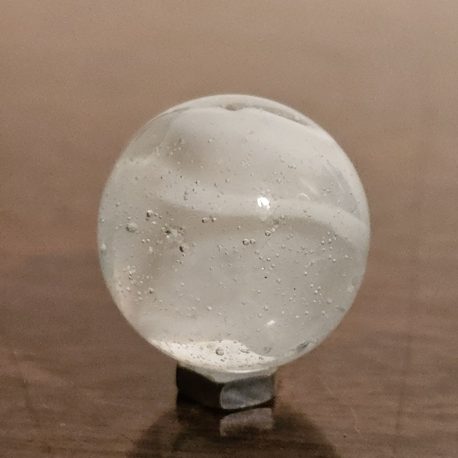 C E Bogard White 4-Lobe Floppy Cats Eye Clear Glass .875 Shooter Marble