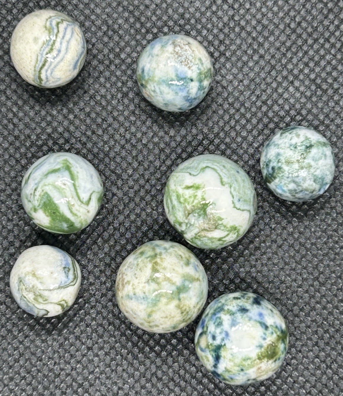 8 Vintage Handmade Glazed Lined Crockery Marbles 5/8” To 1/2” M To NM