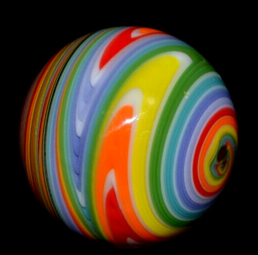 JAY SLACK GLASS MARBLE/1.462″-CITRUS WIG-WAG TWIST-LAVENDER,CHERRY,TEAL,ORANGE+