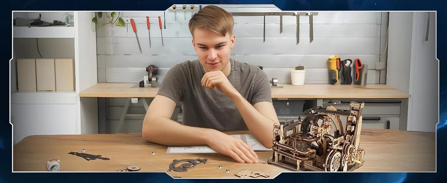 Robotime Marble Spaceport – DIY 3D Wooden Puzzle Mechanical Model Kit