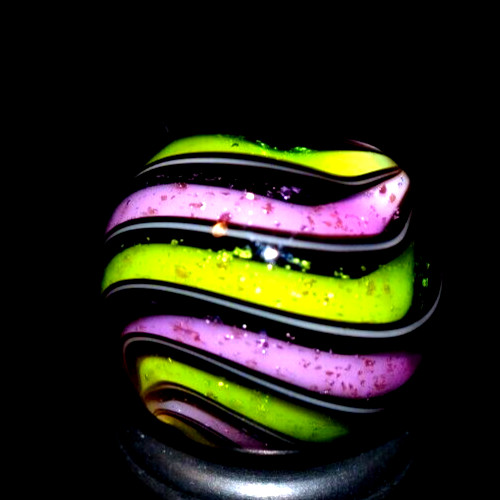 HOT HOUSE GLASS MARBLE/.696″-DICHROIC LIME & ROSE-FAST WORLDWIDE SHIPPING